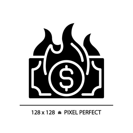 2D pixel perfect glyph style inflation icon, solid isolated vector, simple silhouette illustration representing economic crisis.のイラスト素材