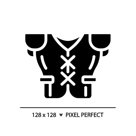 Shoulder pads black glyph icon. American football equipment. Football gridiron uniform element. Sportswear. Silhouette symbol on white space. Solid pictogram. Vector isolated illustrationのイラスト素材