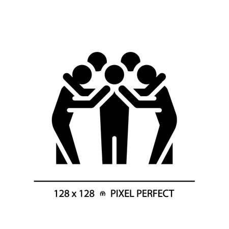 Team huddle black glyph icon. Unity in sports. American football. Motivation for players. Strategy discussion. Silhouette symbol on white space. Solid pictogram. Vector isolated illustrationのイラスト素材