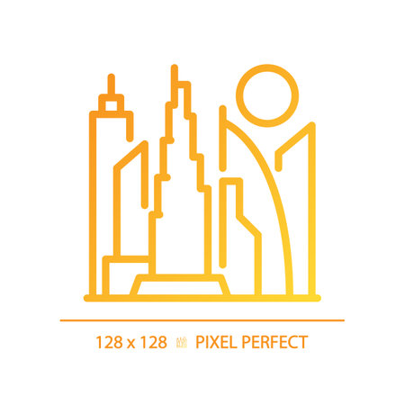 Dubai skyscrapers modern gradient linear vector icon. Artificial island, famous landmarks. Luxury lifestyle resort. Thin line color symbol. Modern style pictogram. Vector isolated outline drawingのイラスト素材