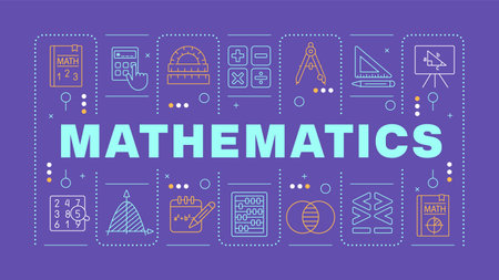 Mathematics light orange word concept. Science calculations. Academic discipline, algebra. Horizontal vector image. Headline text surrounded by editable outline icons. Hubot Sans font usedのイラスト素材