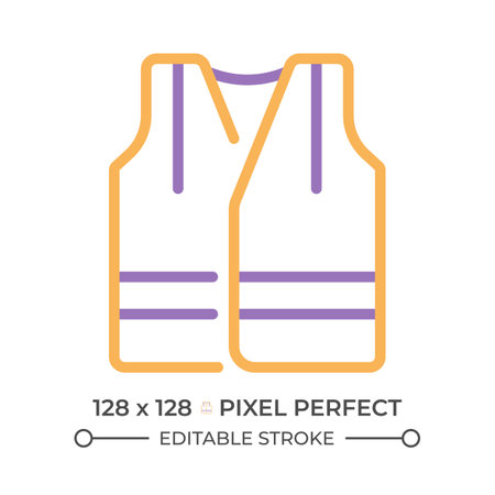 Reflective vest two color line icon. Visible uniform for miners. Personal protection. Heavy industry equipment bicolor outline symbol. Duotone linear pictogram. Isolated illustration. Editable strokeのイラスト素材