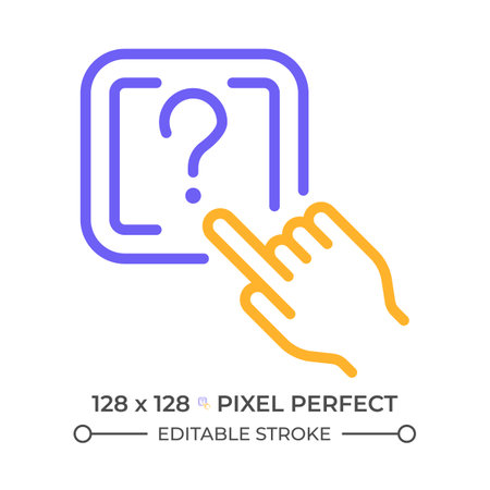 Question button two color line icon. Index finger on button bicolor outline symbol. Tech support and customer service. Duotone linear pictogram. Isolated illustration. Editable strokeのイラスト素材