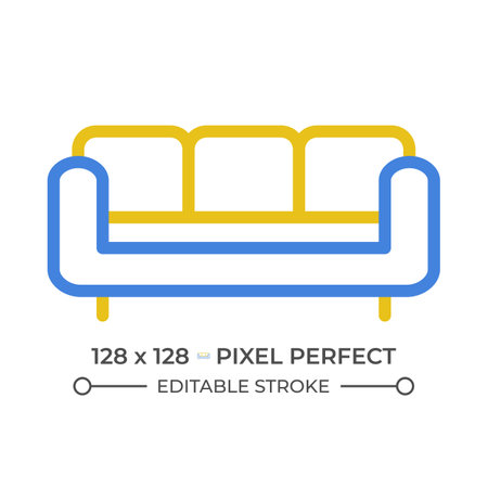 Sofa two color line icon. Living room arrangement. Comfortable couch. Furniture store category bicolor outline symbol. Duotone linear pictogram. Isolated illustration. Editable strokeのイラスト素材