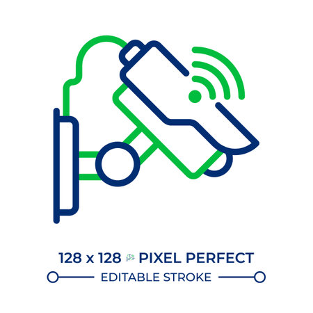 Smart security two color line icon. CCTV camera, surveillance video. Iot technology. Privacy protection bicolor outline symbol. Duotone linear pictogram. Isolated illustration. Editable strokeのイラスト素材