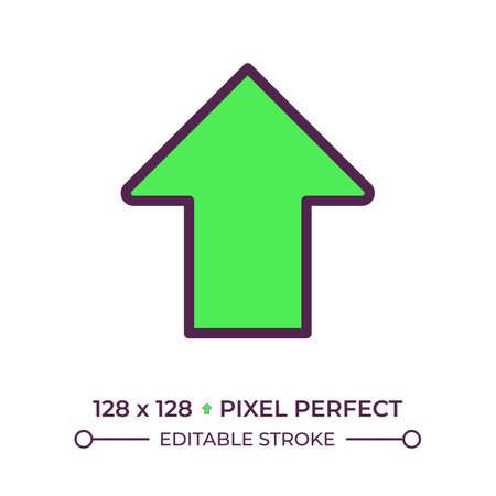 Upward thick arrow RGB color icon. Pointer symbolizing direction or download. Moving upwards. Process and growth. Isolated vector illustration. Simple filled line drawing. Editable strokeのイラスト素材