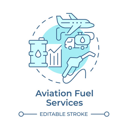Aviation fuel services soft blue concept icon. Aircraft maintenance, engineering. Round shape line illustration. Abstract idea. Graphic design. Easy to use in infographic, presentationのイラスト素材