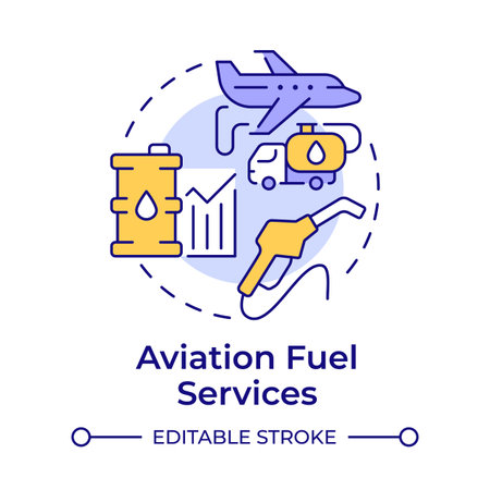 Aviation fuel services multi color concept icon. Aircraft maintenance, engineering. Round shape line illustration. Abstract idea. Graphic design. Easy to use in infographic, presentationのイラスト素材