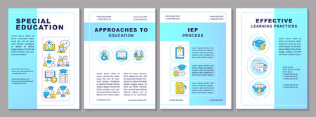 Special education blue brochure template. Education programs. Leaflet design with linear icons. Editable 4 vector layouts for presentation, annual reports. Arial-Black, Myriad Pro-Regular fonts usedのイラスト素材