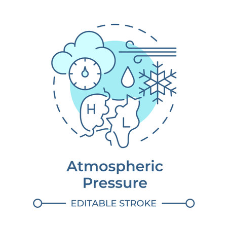 Atmospheric pressure soft blue concept icon. Predicting weather changes by air weight. Natural phenomena. Round shape line illustration. Abstract idea. Graphic design. Easy to use in presentationのイラスト素材