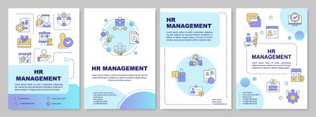 HR management blue circle brochure template. Corporate business human resource. Employment. Leaflet design with linear icons. Editable 4 vector layouts. Arial-Bold, Myriad Pro-Regular fonts usedのイラスト素材