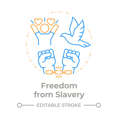 Slavery freedom duo tone concept icon. Social justice, democracy. Human rights. Round two color outline illustration. Abstract vector design. Easy to use in infographic, presentationのイラスト素材