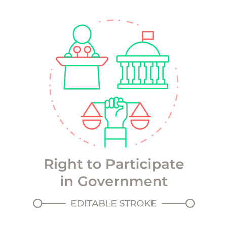 Participation in government right duo tone concept icon. Political processes, public service. Round two color outline illustration. Abstract vector design. Easy to use in infographic, presentationのイラスト素材