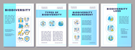 Biodiversity blue gradient brochure template. Causes of biodiversity loss. Ecosystems. Leaflet design with linear icons. Editable 4 vector layouts. Arial-Black, Myriad Pro-Regular fonts usedのイラスト素材