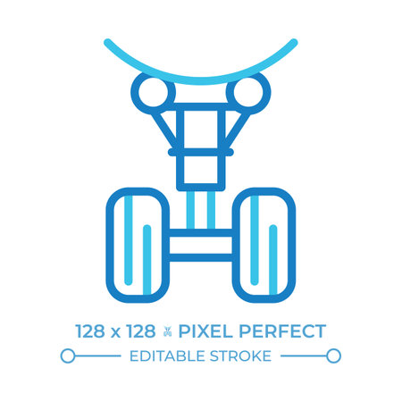 Landing gear two color line icon. Wheels and supporting structure. Takeoff, landing in aviation. Bicolor outline symbol. Duotone linear pictogram. Isolated illustration. Editable strokeのイラスト素材