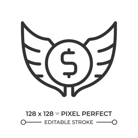 Financial freedom pixel perfect linear icon. Passive income, wealth building. Money management, economics. Thin line illustration. Contour symbol. Vector outline drawing. Editable strokeのイラスト素材