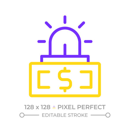 Emergency fund pixel perfect two color line icon. Risk management. Financial planning. Alert signal, danger. Bicolor outline symbol. Duotone linear pictogram. Isolated illustration. Editable strokeのイラスト素材