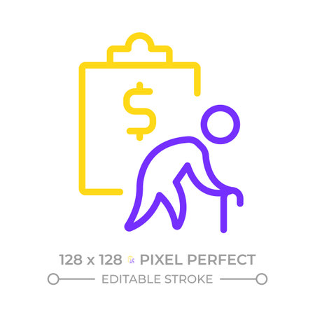 Retirement plan pixel perfect two color line icon. Financial wellbeing, economics. Pension fund, budget. Bicolor outline symbol. Duotone linear pictogram. Isolated illustration. Editable strokeのイラスト素材