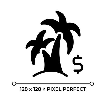 Vacation funding pixel perfect black glyph icon. Paid travel, trip journey. Budget organization,...