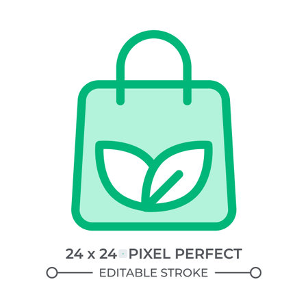 Eco bag duotone color ui icon. Tote shopper with leaves print. Environmental friendly fashion. Minimalist accessory. Isolated vector illustration. Web design user interface element, pixel perfectのイラスト素材