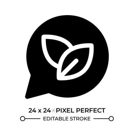 Discussing nature protection glyph ui icon. Chat bubble with fresh leaves. Talking about...