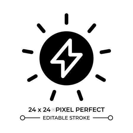 Sun power glyph ui icon. Using solar energy to generate electricity. Renewable sources usage...
