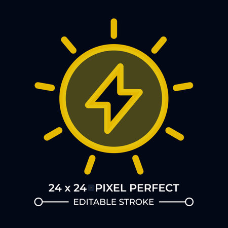 Sun power dark color ui icon. Using solar energy to generate electricity. Renewable sources usage...