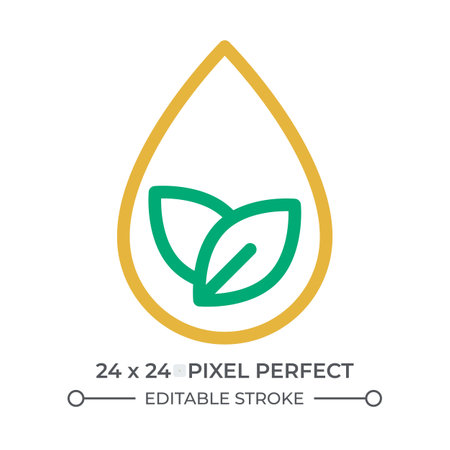 Clean water colorful line ui icon. Liquid drop with leaves. Freshwater sources protection. Droughts prevention. Isolated vector duotone linear symbol. User interface element, pixel perfectのイラスト素材