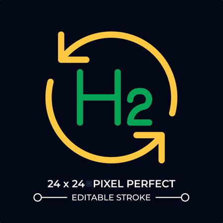 Hydrogen recycling dark color line ui icon. H2 recovery for industrial purposes. Eco friendly manufacturing process. Vector duotone outline symbol isolated. User interface element, pixel perfectのイラスト素材