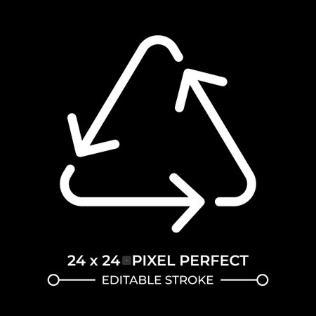 Triangular recycling sign glyph ui icon isolated on black. Sustainable consumption and...