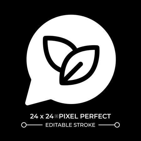 Discussing nature protection glyph ui icon isolated on black. Chat bubble with fresh leaves. Talking...