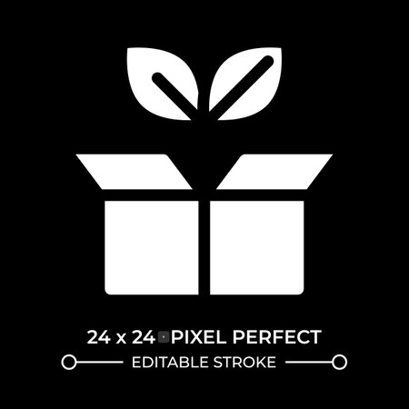 Unpacking sprout glyph ui icon isolated on black. Young seedling on cardboard box. Plants delivering...