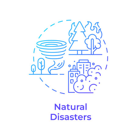 Natural disasters blue gradient concept icon. Type of critical events. Travel risk management service. Round shape line illustration. Abstract idea. Graphic design. Easy to use in presentationのイラスト素材