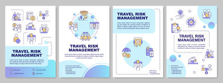 Travel risk manager blue circle brochure template. Security service for business journeys. Leaflet...