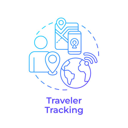 Traveler tracking blue gradient concept icon. Real time updates on location. Travel risk management solution. Round shape line illustration. Abstract idea. Graphic design. Easy to use in presentationのイラスト素材