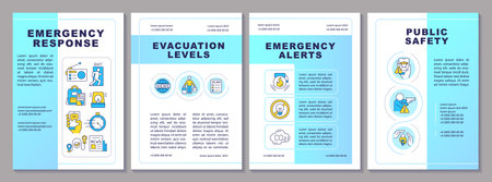 Emergency response blue brochure template. Dealing with unexpected dangerous accidents. Leaflet...