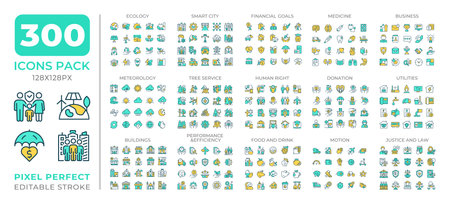 Sustainability colorful icons set collection. Eco friendly technology integration. Business and...