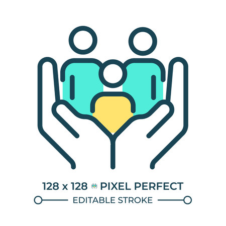 Right to social security pixel perfect line color icon. Support all community members. Inclusion program development. Isolated vector illustration. Flat colorful symbol design. Editable strokeのイラスト素材