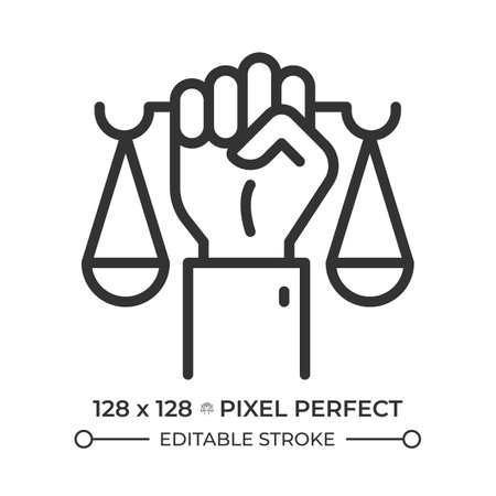 Right to recognition as person before law pixel perfect line icon. Justice and protection without discrimination. Isolated vector illustration. Outline symbol. Simple linear drawing. Editable strokeのイラスト素材