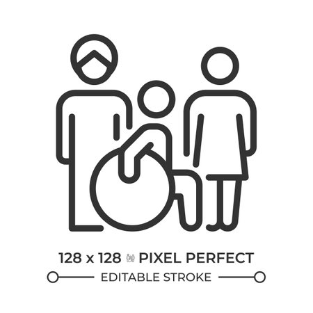 Freedom from discrimination pixel perfect line icon. Equal rights and responsibilities. Diversity in society. Isolated vector illustration. Outline symbol. Simple linear drawing. Editable strokeのイラスト素材