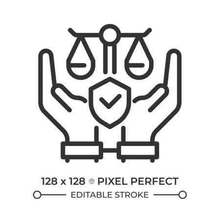 Freedom from arbitrary arrest and exile pixel perfect line icon. No unfair detention. Human rights protection. Isolated vector illustration. Outline symbol. Simple linear drawing. Editable strokeのイラスト素材
