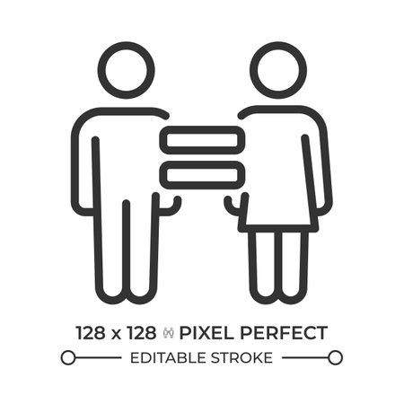 Right to equality pixel perfect line icon. Equal opportunities and freedoms genders. Law regulation authority. Isolated vector illustration. Outline symbol. Simple linear drawing. Editable strokeのイラスト素材
