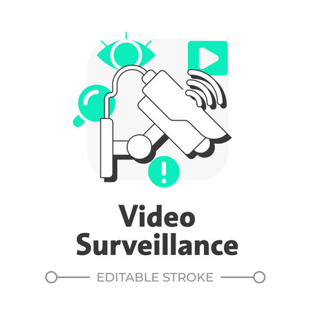 Video surveillance flat outline concept icon. Component of physical security system. Monitoring in real time. Modern line illustration with green glyphs. Conceptual visual. Easy to editのイラスト素材