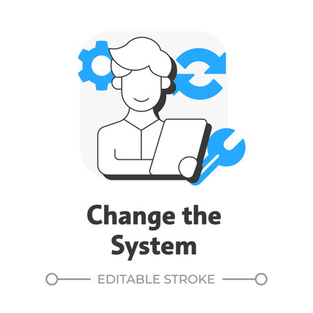 Change system flat outline concept icon. Active transitional stage. Lewin change management model. Business development. Modern line illustration with blue glyphs. Conceptual visual. Easy to editのイラスト素材