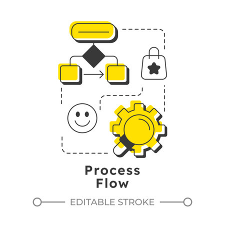 Process flow modern linear concept icon. Steps sequence involved in completing. Gap analysis tool. Organization change. Flat outline elements connected with dotted lines. Creative visual. Easy to editのイラスト素材