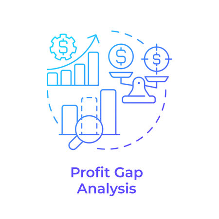 Profit gap analysis blue gradient concept icon. Measure difference between actual and target incomes. Sales. Round shape line illustration. Abstract idea. Graphic design. Easy to use in blog postのイラスト素材