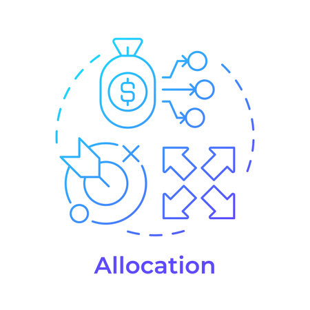 Allocation blue gradient concept icon. Resources planning and control. Step in capacity management processes. Round shape line illustration. Abstract idea. Graphic design. Easy to use in presentationのイラスト素材