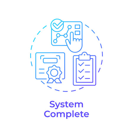 System complete blue gradient concept icon. Product certification. Technology readiness level. Deployment stage. Round shape line illustration. Abstract idea. Graphic design. Easy to use in brochureのイラスト素材