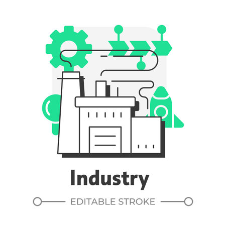 Industry flat outline concept icon. Commercial and entrepreneurial component of innovations. Triple helix model. Modern line illustration with green glyphs. Conceptual visual. Easy to editのイラスト素材