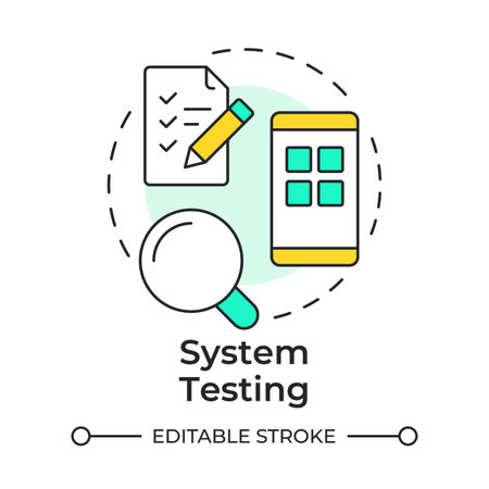 System testing multi color concept icon. Software engineering, quality assurance. Task list. Round shape line illustration. Abstract idea. Graphic design. Easy to use in infographic, presentationのイラスト素材